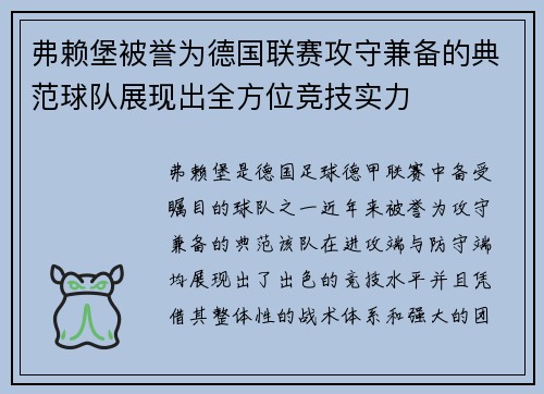 弗赖堡被誉为德国联赛攻守兼备的典范球队展现出全方位竞技实力